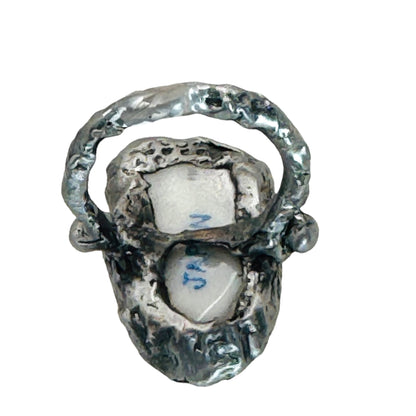 Antique Rose Ring Made From Fine Bone Broken China Encased With Silver Blend Metalwork Size 6.6