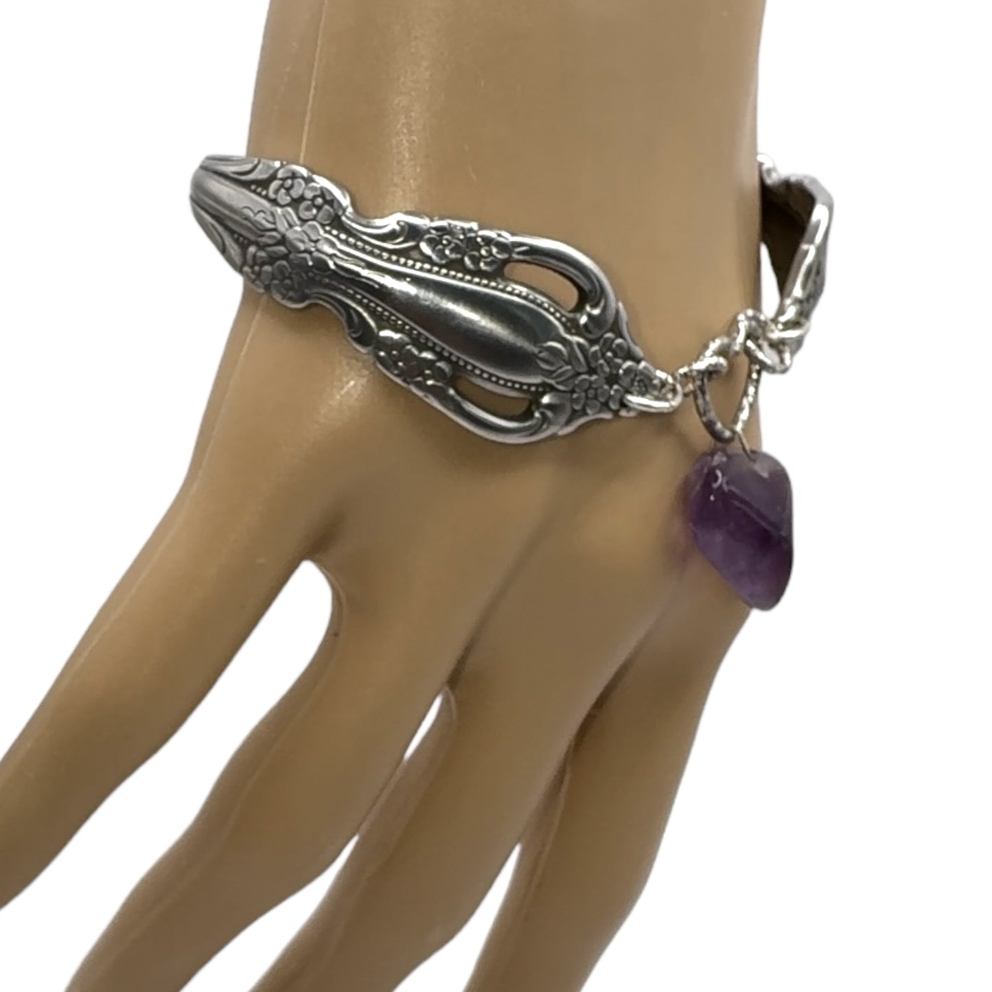 Artisan Boho Vintage Spoon Bracelet With Amethyst Stone