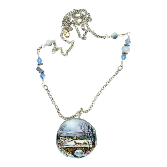 1989 Avon Dashing Through The Snow Broken China Necklace With Multifaceted Crystal Beads