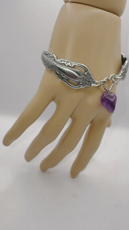 Artisan Boho Vintage Spoon Bracelet With Amethyst Stone